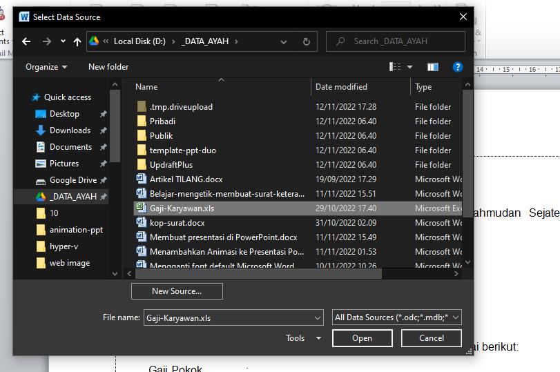 Trik Menggunakan Mail Merge Word Dengan Data Excel 2 pilih dokumen excel