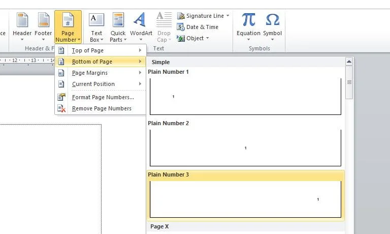 Panduan Membuat Nomor Halaman di Word - 10 Tips Lengkap 2 memilih posisi nomor halaman di word