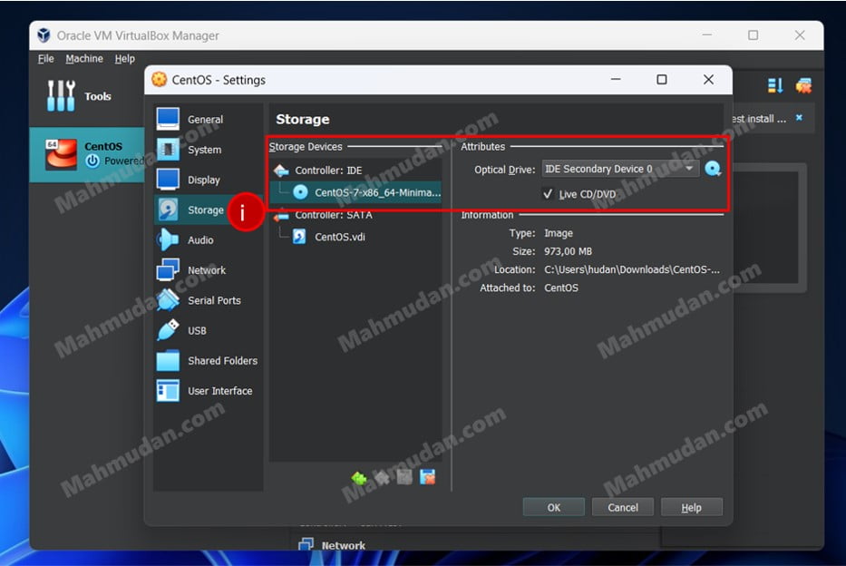 Cara Membuat Mesin Virtual CentOS Menggunakan VirtualBox di Windows 10 atribut drive optik
