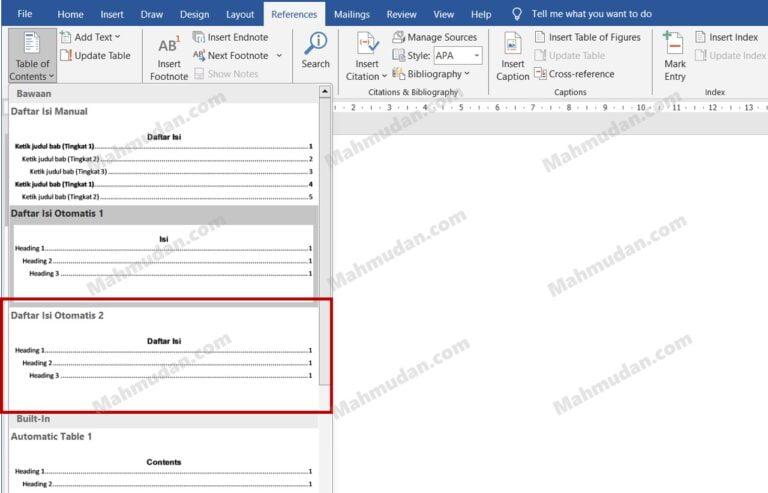 how to set up automatic contents page in word