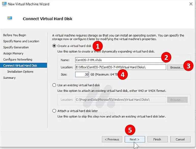 How to Create a CentOS-7 Virtual Machine with Hyper-VV 8 membuat hard disk virtual