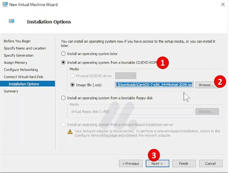 How to Create a CentOS-7 Virtual Machine with Hyper-V-V 9 menentukan pilihan instalasi
